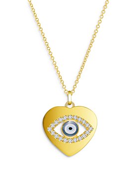 Bloomingdale's - Diamond Evil Eye Heart Pendant Necklace in 14K Yellow Gold with Enamel, 0.10 ct. t.w. - 100% Exclusive