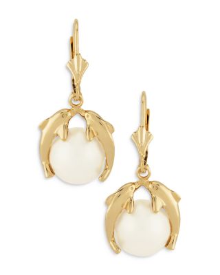 Bloomingdale's Fine Collection Cultured Freshwater Pearl Dolphin Drop Earrings in 14K Yellow Gold - Exclusive