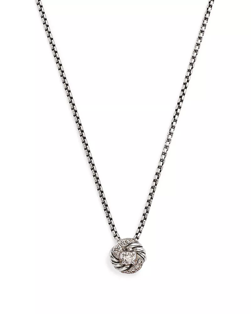 David Yurman Sterling Silver Petite Infinity Pendant Necklace with Diamonds, 17