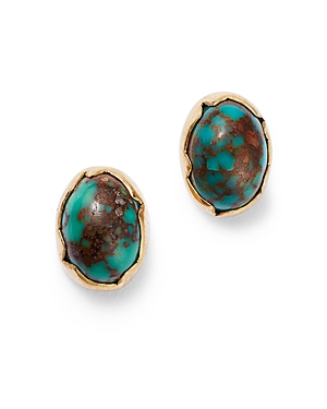 Annette Ferdinandsen Design 18K Yellow Gold Turquoise Matrix Egg Stud Earrings