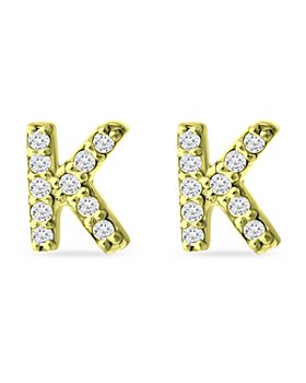 AQUA - Pavé Initial Stud Earrings in 18K Gold Plated Sterling Silver - 100% Exclusive