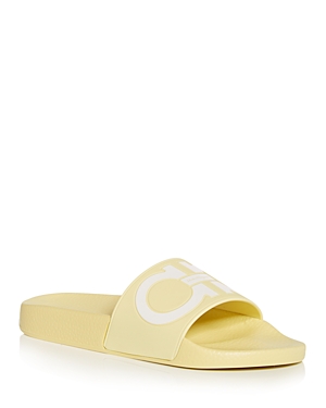 Ferragamo Yellow Gancini Rubber Slides In Fascia Yellow