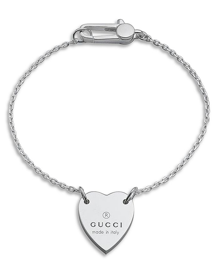 Gucci - Sterling Silver Trademark Logo Heart Charm Bracelet