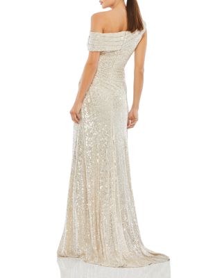 One-Shoulder Ruched Sequined Gown