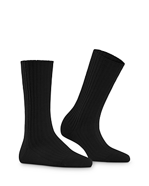 Falke Cosy Wool Ribbed Boot Socks In Black