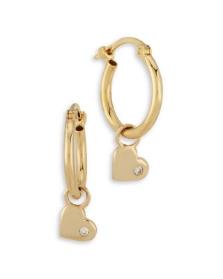 Bloomingdale's Fine Collection - Diamond Heart Dangle Hoop Earrings in 14K Yellow Gold, 0.02 tcw