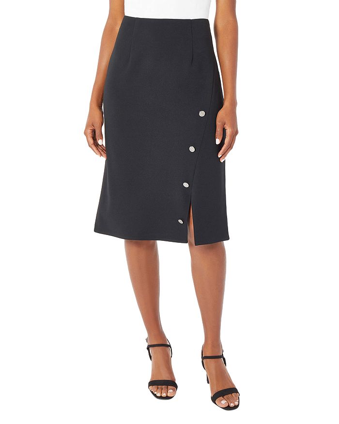 Misook Button Trim Stretch Crepe Skirt | Bloomingdale's