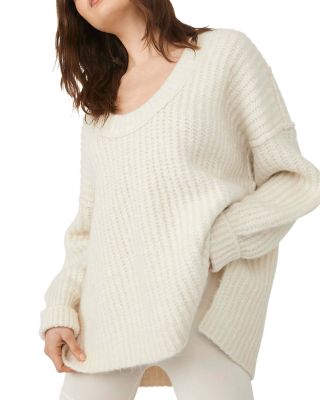 Free People White Alpaca Deep V-Neck shops Oversized Sweater - S