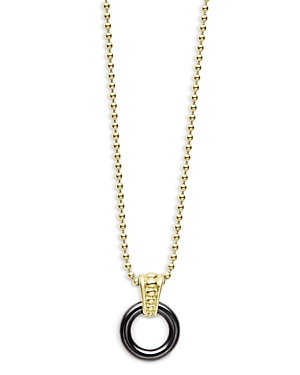Shop Lagos Meridian 18k Yellow Gold Black Caviar Ceramic 9mm Circle Pendant Necklace, 18 In Gold/black