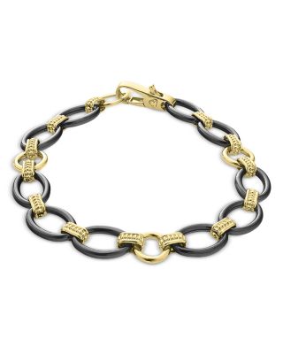 Meridian 18K Yellow Gold Black Caviar Black Ceramic Oval Link Bracelet - Exclusive