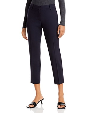 Theory Treeca Good Wool Pleated Ankle-crop Pants In Deep Navy