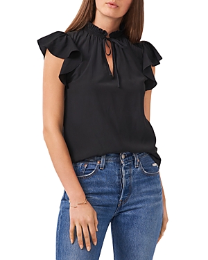 1.state Flutter Sleeve V-neck Tie Front Top In Rich Black