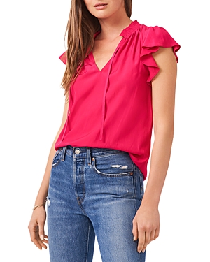 1.state Smocked Neck Flutter Sleeve Mesh Top In Rose Blossom