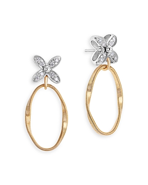 Shop Marco Bicego 18k White & Yellow Gold Marrakech Onde Diamond Flower Drop Earrings In White/gold