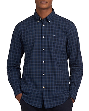 Barbour Lomond Cotton Blend Micro Tartan Tailored Fit Button Down Shirt In Midnight Tartan