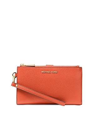 Michael Michael Kors Adele Double Zip Leather Iphone 7 Plus Wristlet In Orange Spice/gold