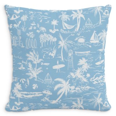 Cloth & Company The Beach Toile Linen Decorative Pillow with Feather Insert, 22 x 22