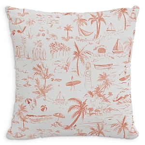 Cloth & Company The Beach Toile Linen Decorative Pillow With Feather Insert, 20 X 20 In Coral