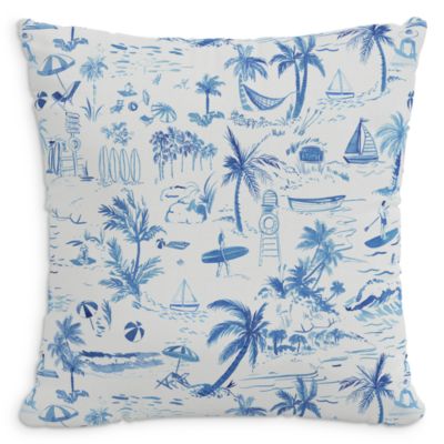 Cloth & Company The Beach Toile Linen Decorative Pillow with Feather Insert, 22 x 22