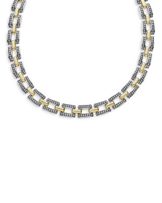 18K Yellow Gold & Sterling Silver High Bar Link Statement Necklaces