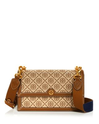 Tory Burch Small T Monogram Jacquard Shoulder Bag In Hazelnut
