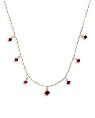 Bloomingdale's Fine Collection - Ruby & Diamond Droplet Statement Necklace in 14K Yellow Gold, 16" - Exclusive
