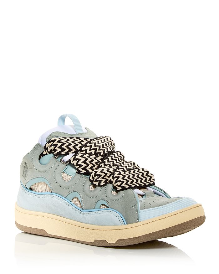 Lanvin Womens Pale Blue Curb Leather, Suede and Mesh Trainers 7