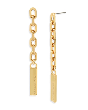 Shop Allsaints Logo Etched Chain Link Linear Drop Earrings In Gold