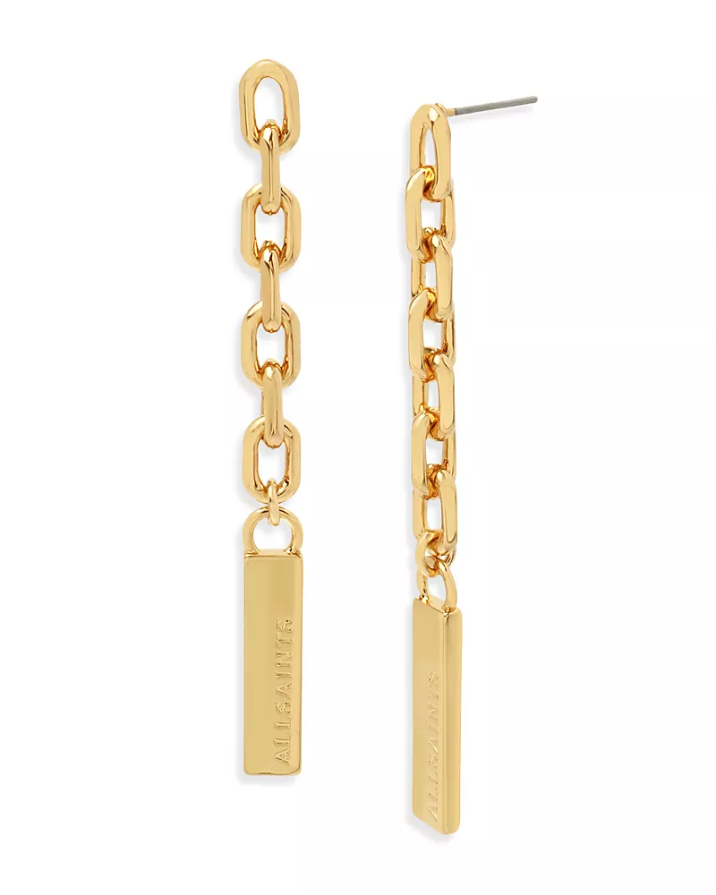 Allsaints Logo Etched Chain Link Linear Drop Earrings