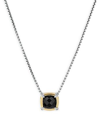 David Yurman - Sterling Silver Petite Chatelaine&reg; Onyx & Diamond Pendant Necklace with 18K Yellow Gold, 18"