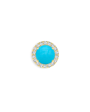 Meira T 14k Yellow Gold Turquoise & Diamond Halo Stud Earring In Blue/gold