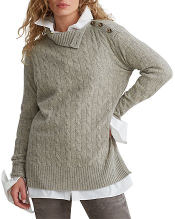 Ralph Lauren Cable Knit Wool & Cashmere Convertible Turtleneck Sweater |  Bloomingdale's