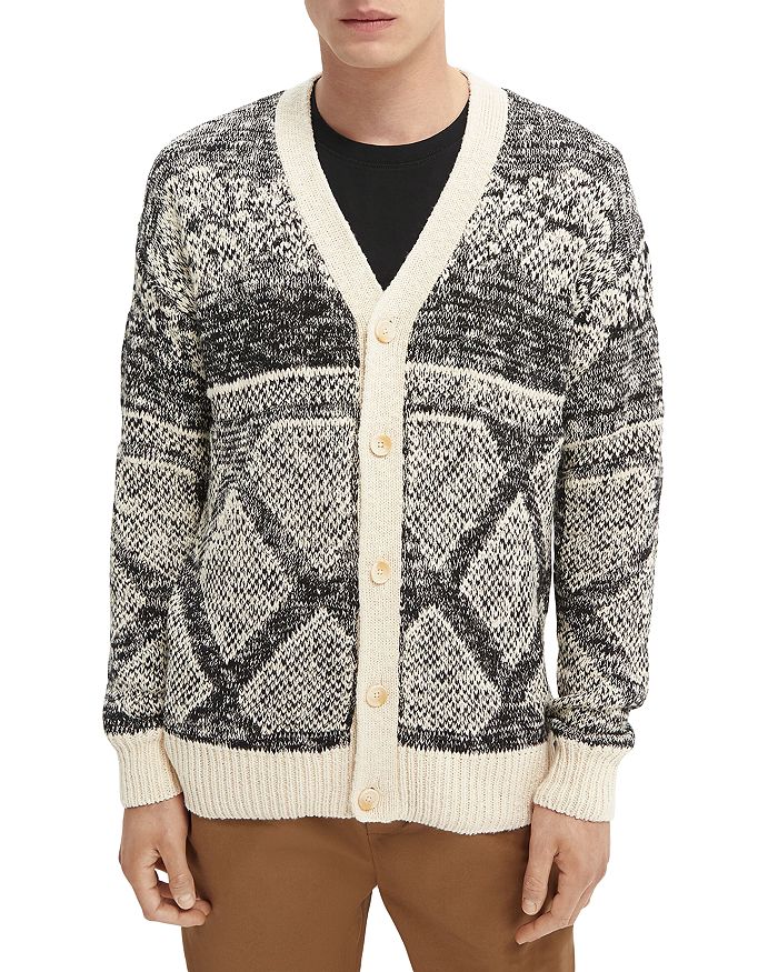 Scotch & Soda Cotton Geo Jacquard Relaxed Fit Cardigan | Bloomingdale's