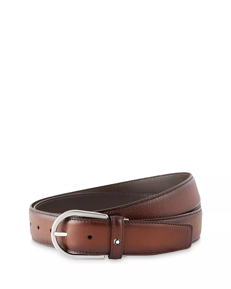 Montblanc Men's Horseshoe Shiny & Matte Stainless Steel Pin Buckle Belt