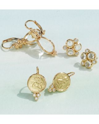 Temple St. Clair Classic Trio Earrings with Royal Blue Moonstone and Diamonds in 18K Yellow Gold