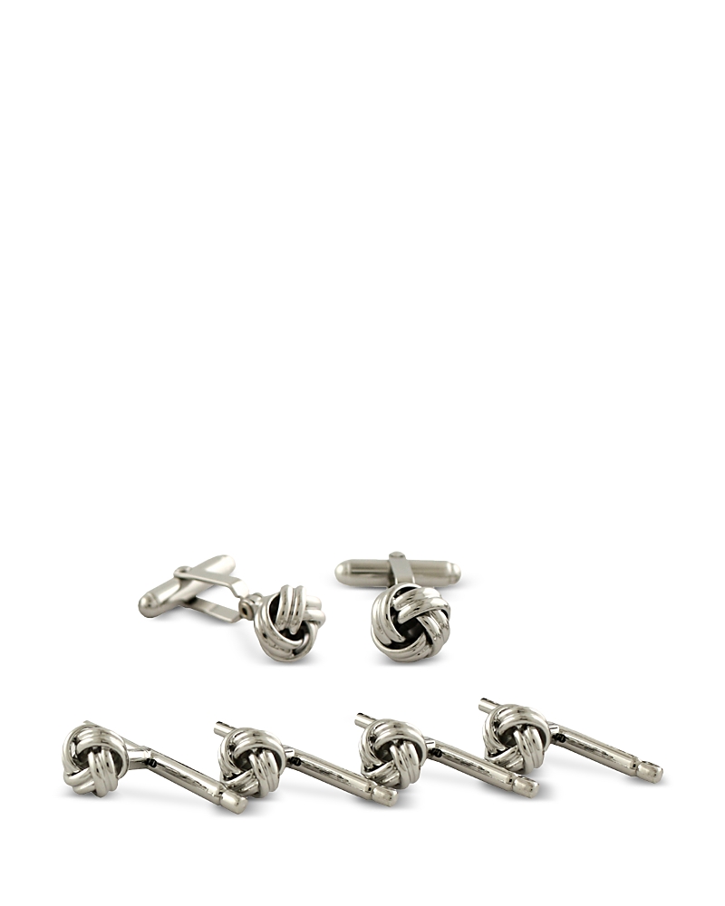 David Donahue Silver Plated Knot Shirt Stud & Cufflinks Set In Silver