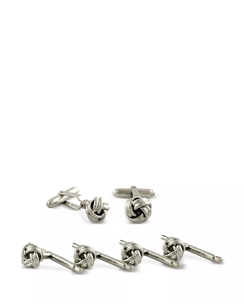 David Donahue Silver Plated Knot Shirt Stud & Cufflinks Set