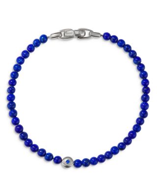 Men's Sterling Silver Spiritual Beads Bead & Sapphire Evil Eye Bracelet