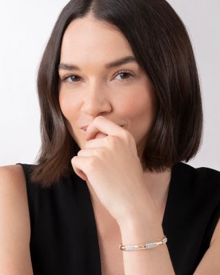 18K Rose Gold & Sterling Silver High Bar Polished & Caviar Bead Bracelet