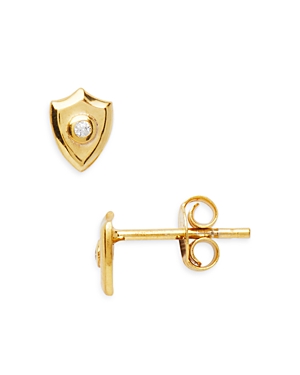Argento Vivo G Shield Pave Stud Earrings in 14K Gold Plated Sterling Silver