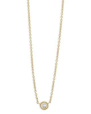 18K Yellow Gold Covet Diamond Caviar Bead Solitaire Pendant Necklace, 16-18"