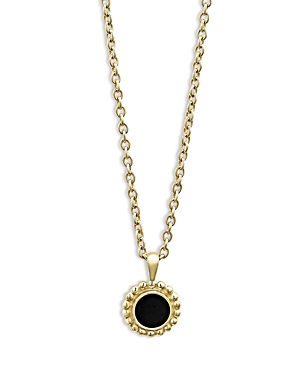Lagos 18K Yellow Gold Covet Onyx Caviar Bead Frame Pendant Necklace, 16-18