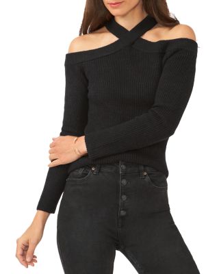 black sweater with bow on shoulder
