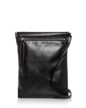 Saint Laurent Foil Logo Leather Flat Crossbody Bag In Noir