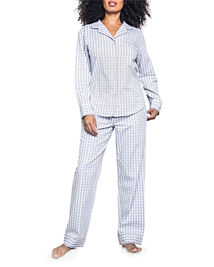 Shop Petite Plume Cotton Regent Tattersall Pajama Set In White/grey