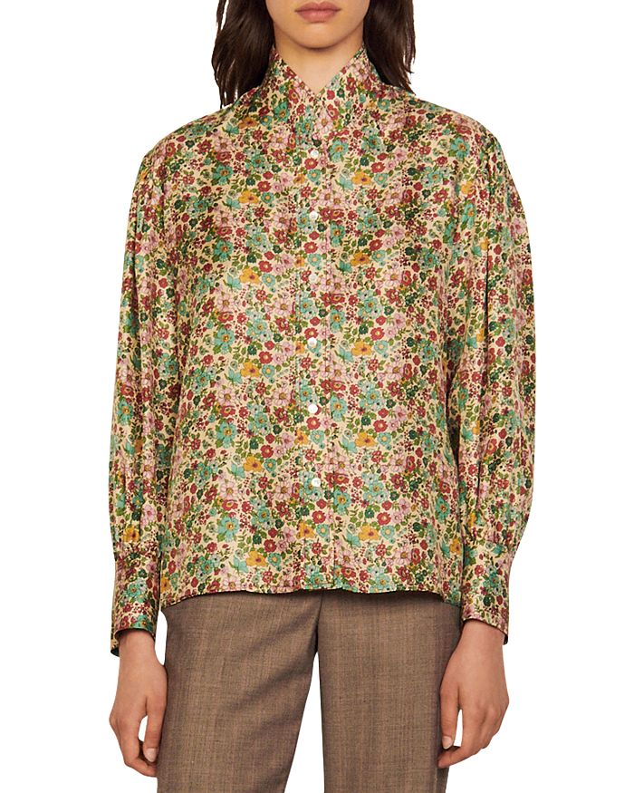 Sandro Faraday Floral Print Silk Shirt | Bloomingdale's