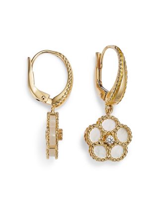 18K Yellow Gold Daisy Mother-of-Pearl &amp; Diamond Drop Earrings - Exclusive