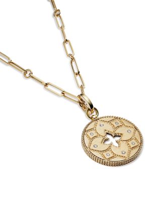 18K Yellow Gold Venetian Princess Diamond Medallion Lariat Necklace, 19&amp;quot;