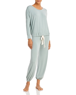 Eberjey Gisele Slouchy Pajama Set In Willow Green/bone