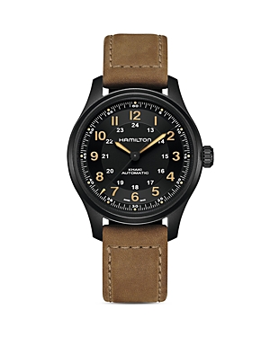 Hamilton Men's Swiss Automatic Khaki Field Brown Leather Strap Watch 42mm In Black/brown